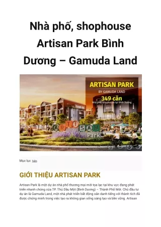 Artisan Park - Dự án nhà phố của Gamuda Land tại Bình Dương