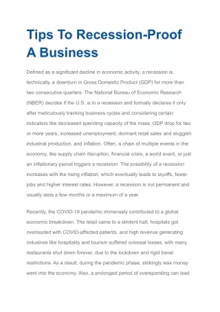 Tips To Recession-Proof A Business