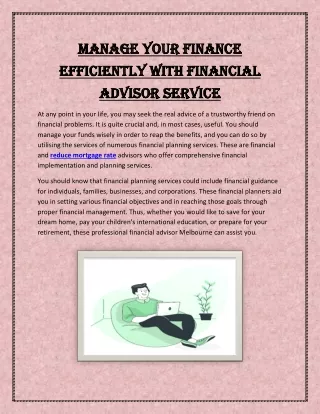 Manage Your Finance Efficiently with Financial Advisor Service