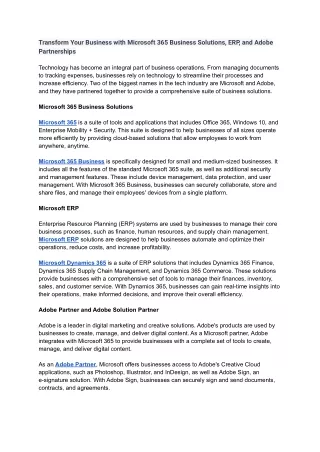 Transform Your Business with Microsoft 365 Business Solutions, ERP, and Adobe Pa