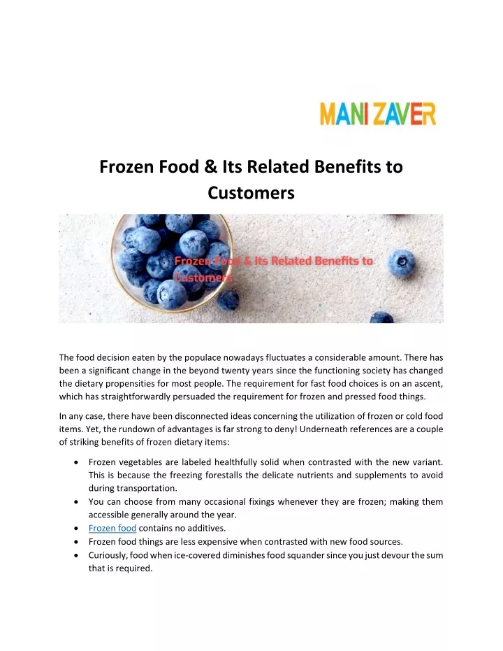 frozen food its related benefits to customers