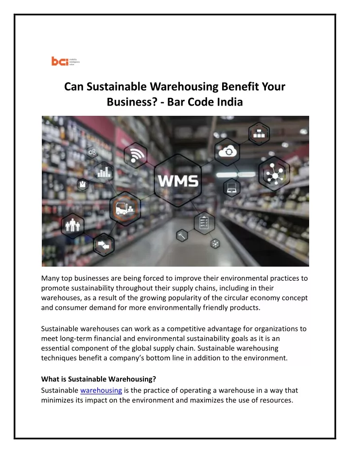 can sustainable warehousing benefit your business