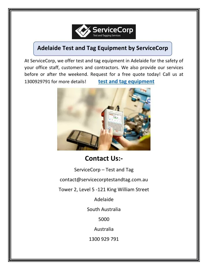 adelaide test and tag equipment by servicecorp