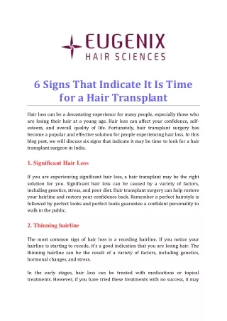 6 Signs That Indicate It Is Time for a Hair Transplant