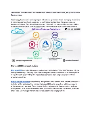 Transform Your Business with Microsoft 365 Business Solutions, ERP, and Adobe Pa