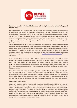 kewell converters ltd offers specialist foam