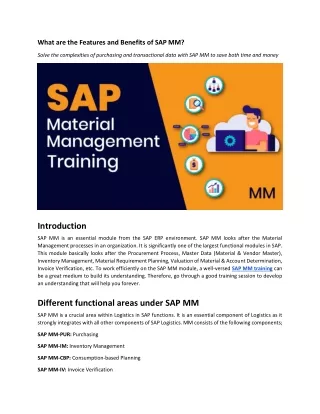 what are the features and benefits of sap mm