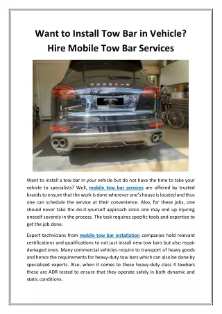 want to install tow bar in vehicle hire mobile