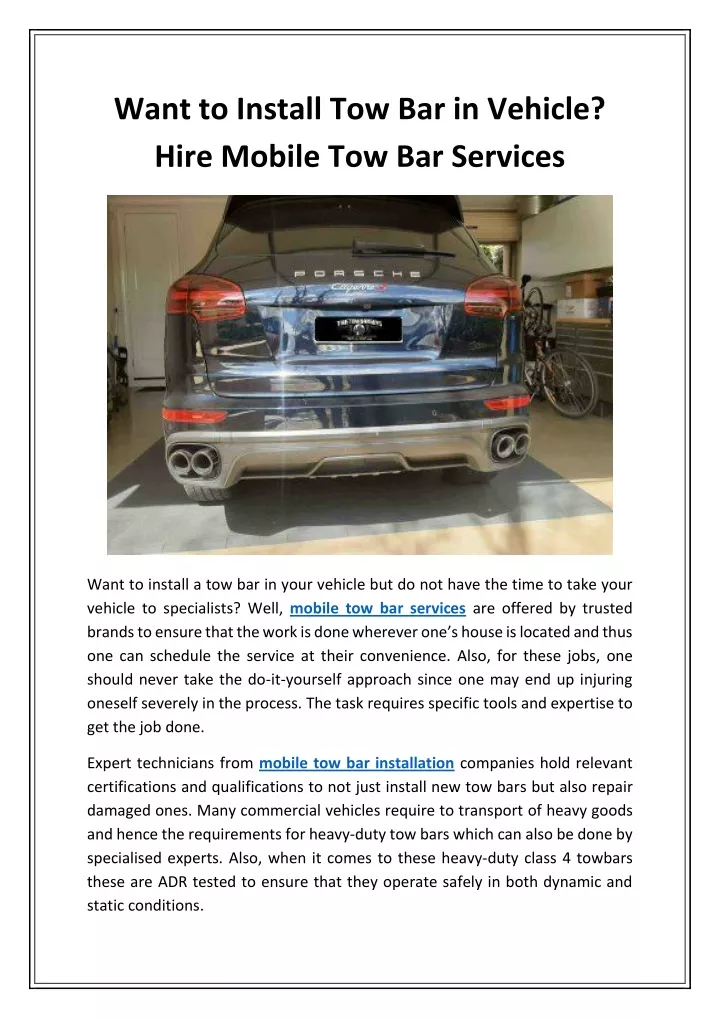 want to install tow bar in vehicle hire mobile