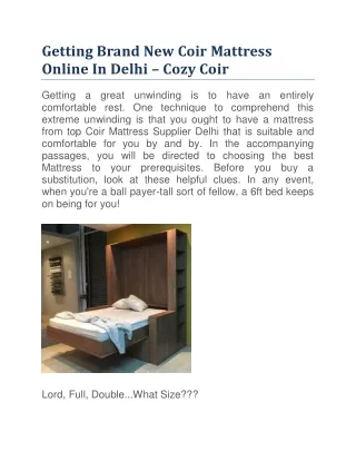 Getting Brand New Coir Mattress Online In Delhi – Cozy Coir