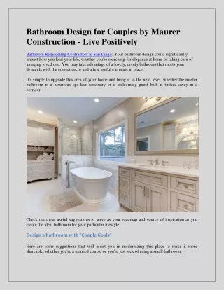 Bathroom Design for Couples by Maurer Construction - Live Positively