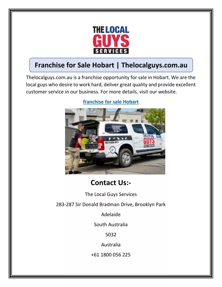 franchise for sale hobart thelocalguys com au