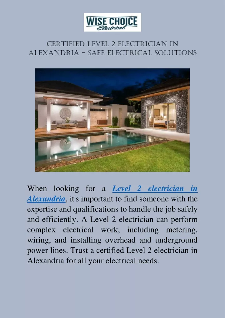certified level 2 electrician in alexandria safe
