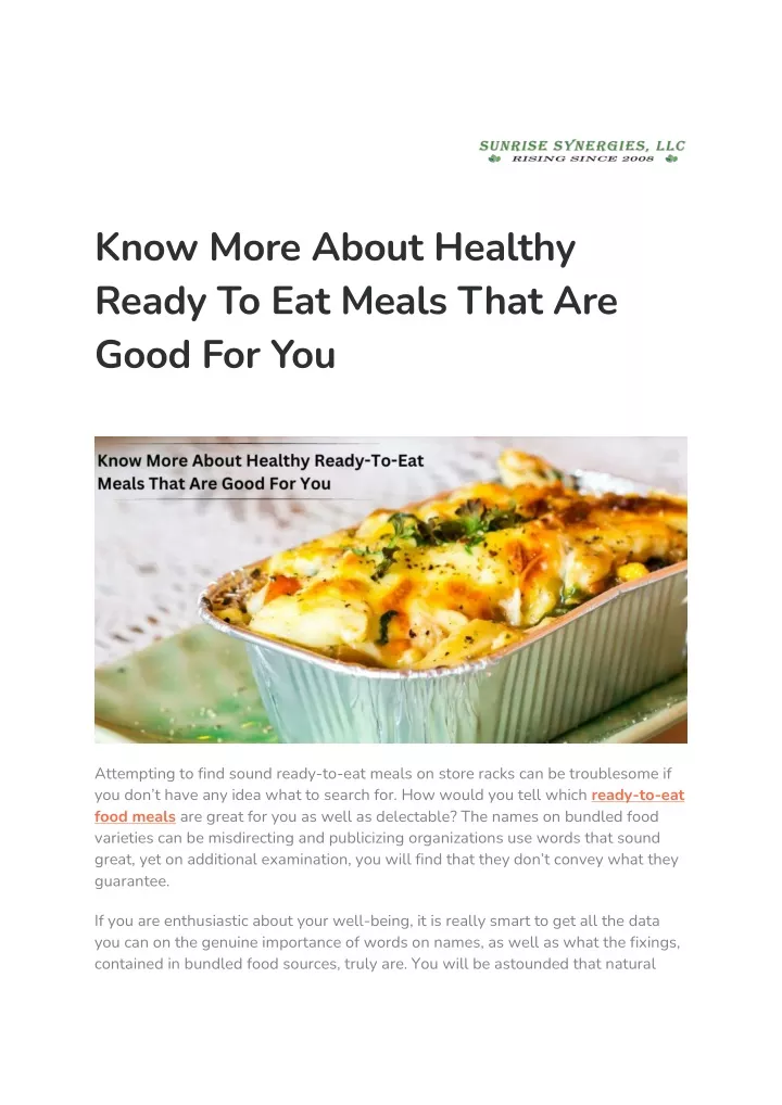 know more about healthy ready to eat meals that