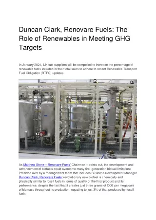 Duncan Clark, Renovare Fuels: The Role of Renewables in Meeting GHG Targets