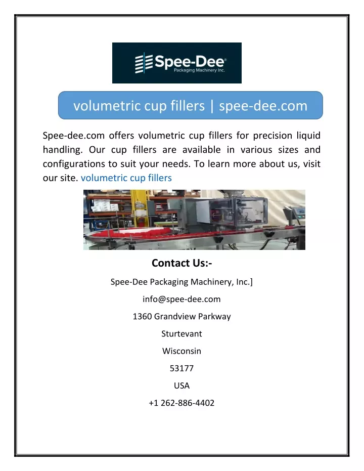 volumetric cup fillers spee dee com