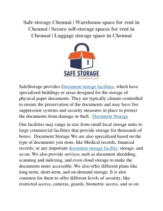 Safe storage Chennai | Warehouse space for rent in Chennai | Secure self-storage