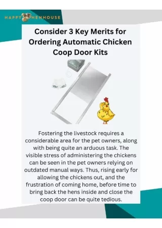 Consider 3 Key Merits for Ordering Automatic Chicken Coop Door Kits