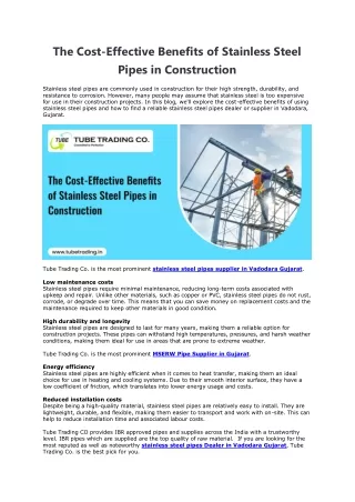The Cost-Effective Benefits of Stainless Steel Pipes in Construction