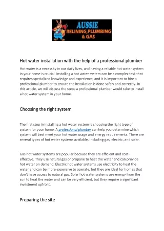 Hot water installation with the help of a professional plumber