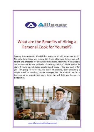 What are the benefits of hiring a personal cook for yourself