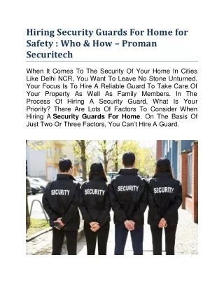 Hiring Security Guards For Home for Safety  Who & How – Proman Securitech