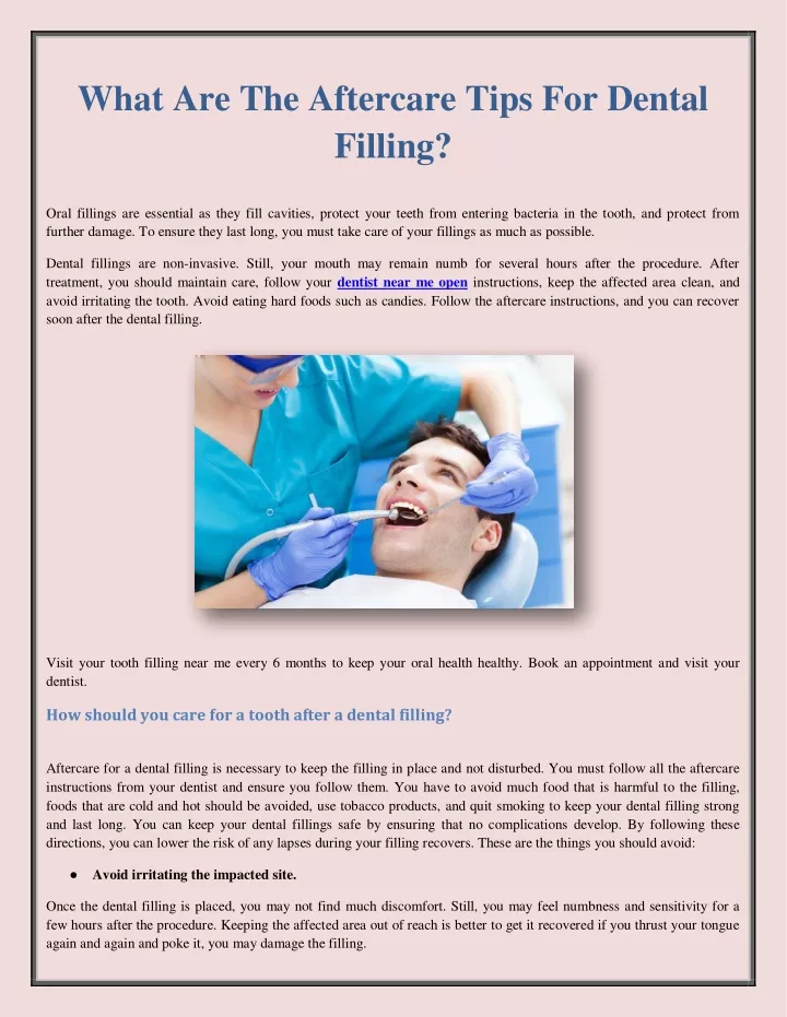 what are the aftercare tips for dental filling