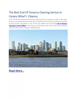 The Best End Of Tenancy Cleaning Service In Canary Wharf