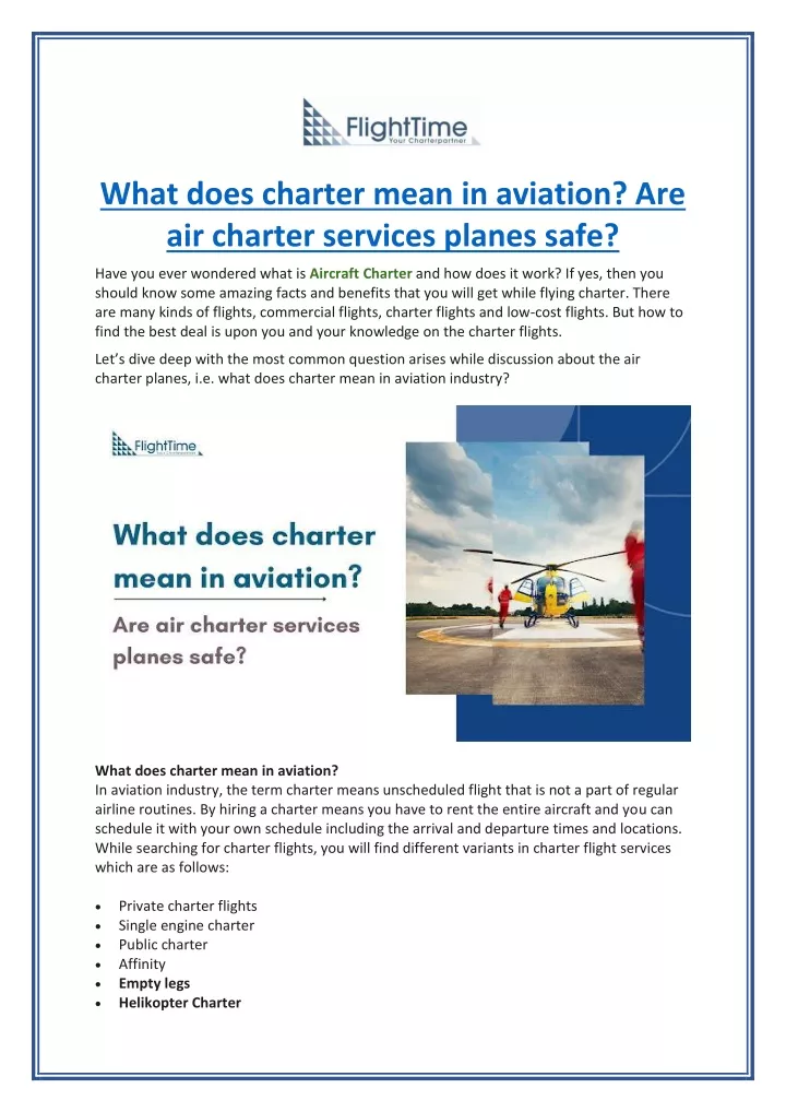 PPT What does charter mean in aviation Are air charter services