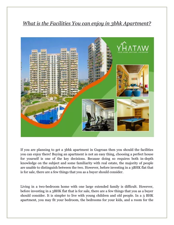 what is the facilities you can enjoy in 3bhk