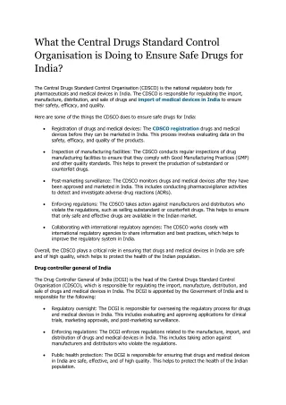 What the Central Drugs Standard Control Organisation is Doing to Ensure Safe Drugs for India