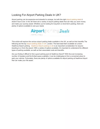 Looking For Airport Parking Deals In UK