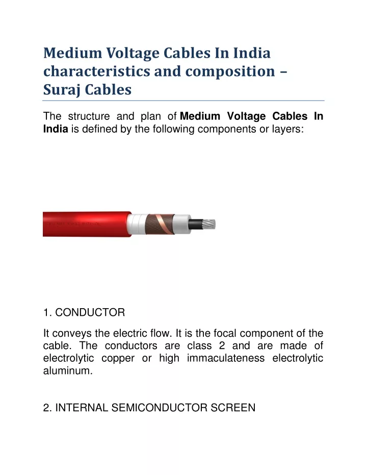 medium voltage cables in india characteristics