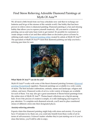Find Stress Relieving Adorable Diamond Paintings at Myth Of Asia™