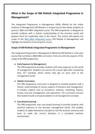 What is the Scope of IIM Rohtak Integrated Programme in Management
