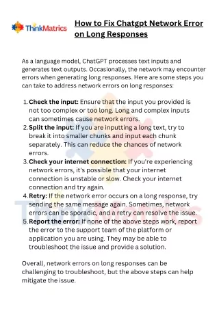 How to Fix Chatgpt Network Error on Long Responses