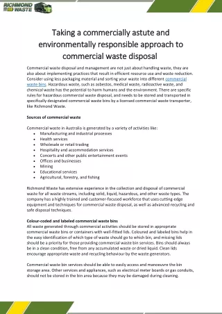 Taking a commercially astute and environmentally responsible approach to commercial waste disposal