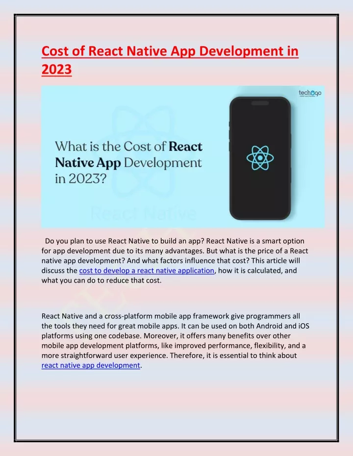 cost of react native app development in 2023