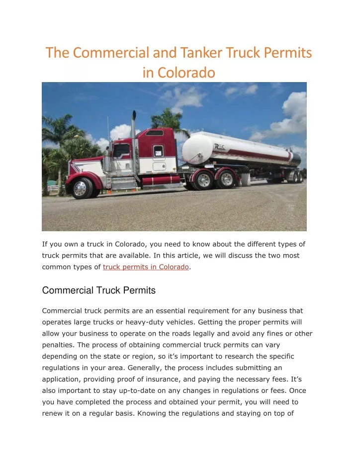 the commercial and tanker truck permits
