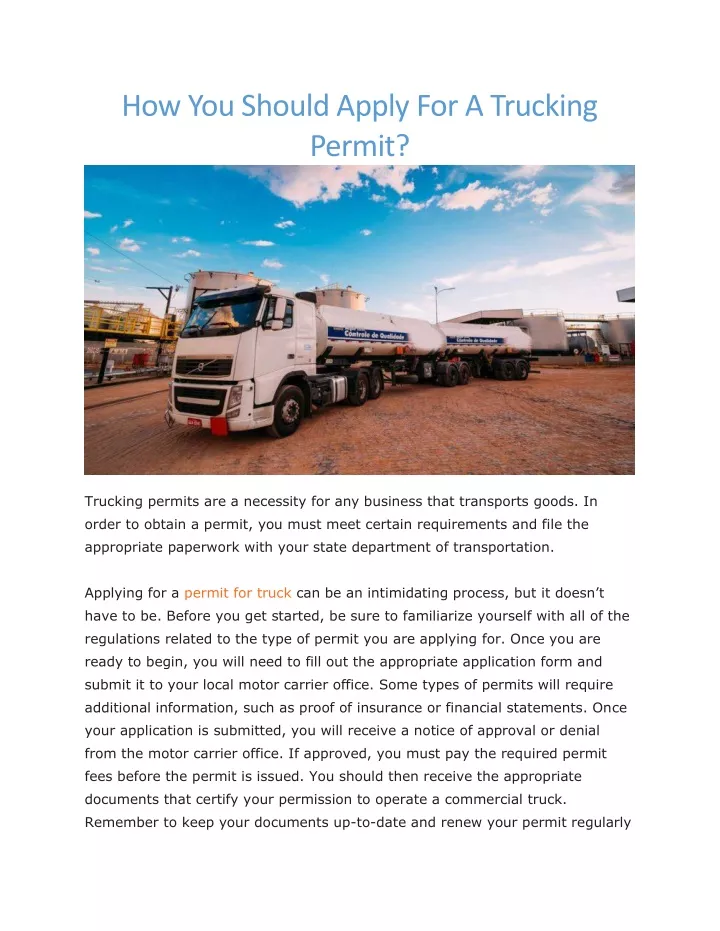 how you should apply for a trucking permit