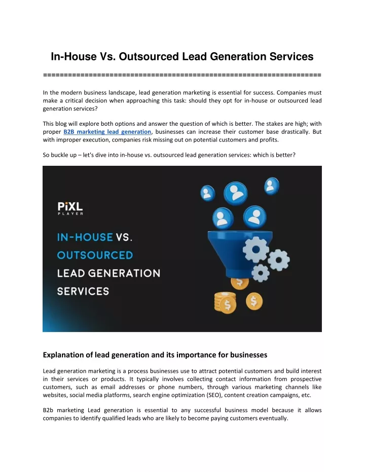 in house vs outsourced lead generation services
