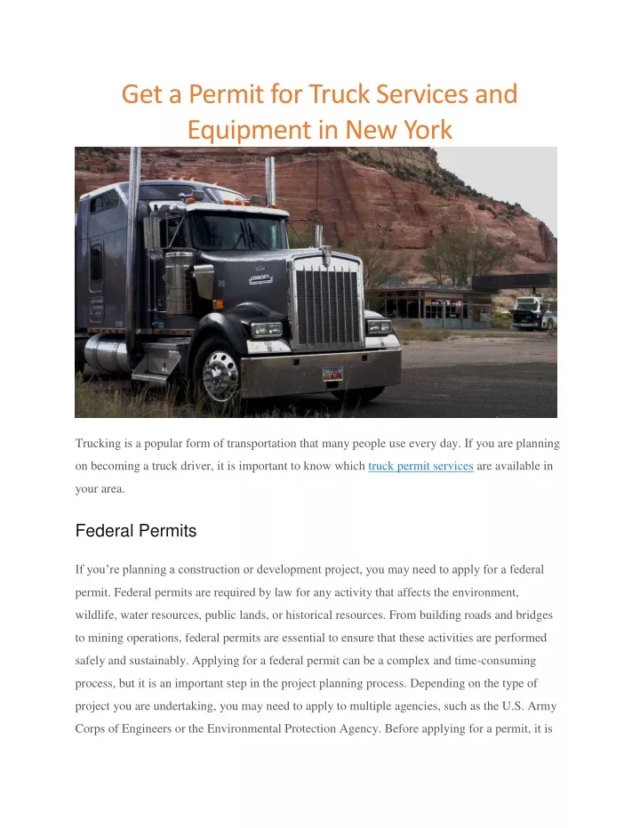 get a permit for truck services and equipment