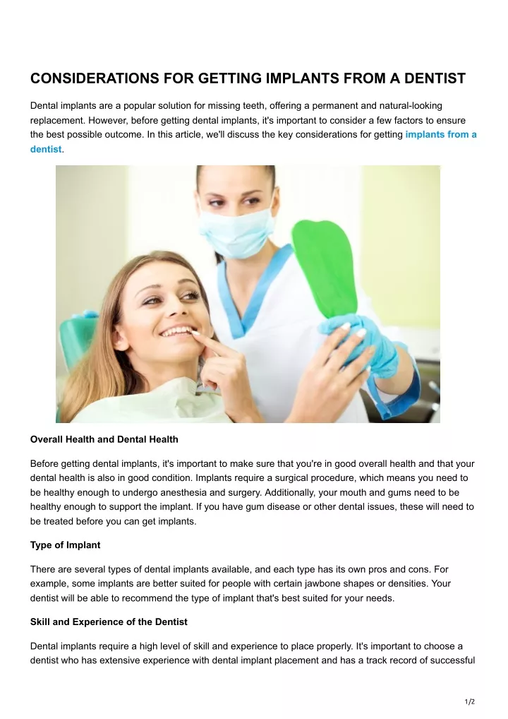 considerations for getting implants from a dentist