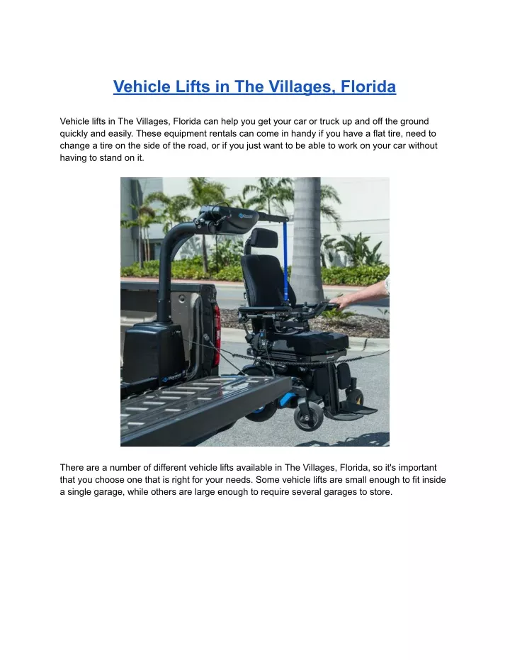 vehicle lifts in the villages florida