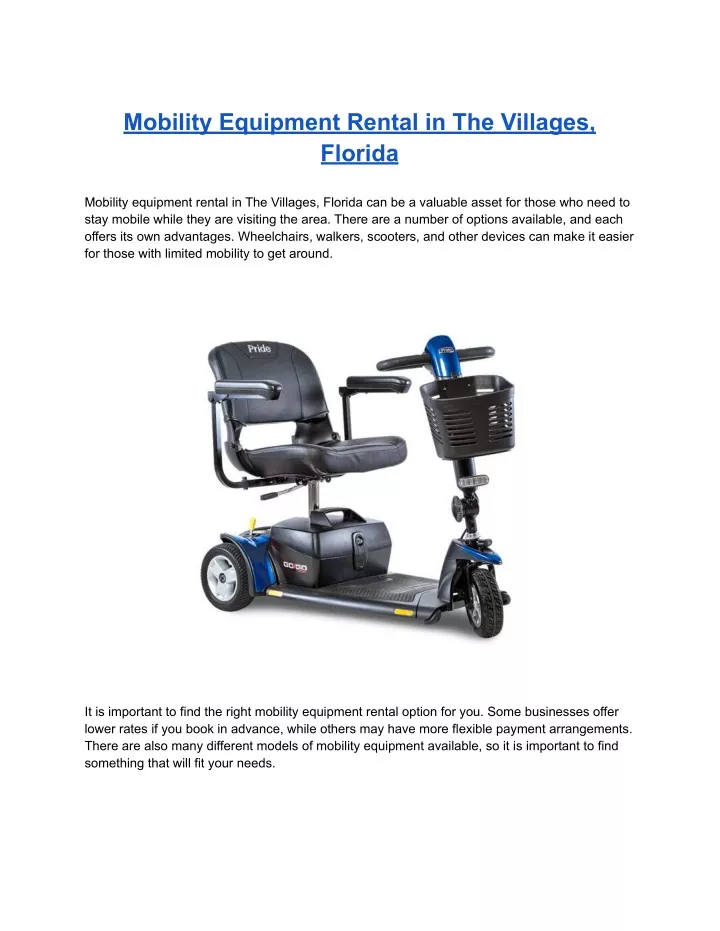 mobility equipment rental in the villages florida