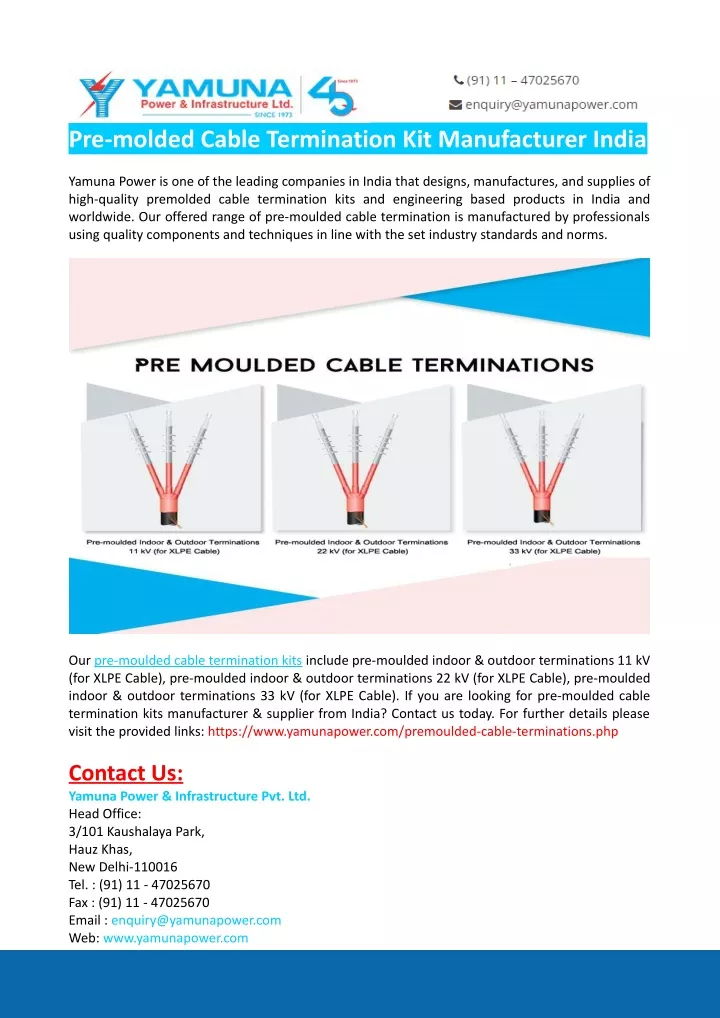 pre molded cable termination kit manufacturer
