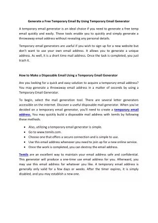 Generate a Free Temporary Email By Using Temporary Email Generator