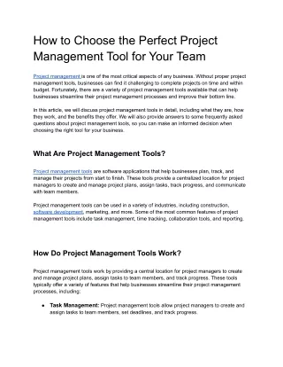 How to Choose the Perfect Project Management Tool for Your Team