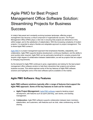 Agile PMO for Best Project Management Office Software Solution_ Streamlining Projects for Business Success