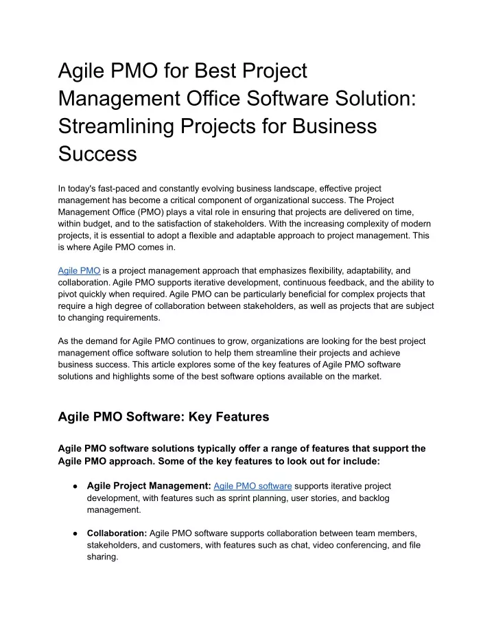 agile pmo for best project management office